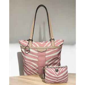 Coach F23283 Zebra Print Canvas Tote Bag & Matching Wristlet